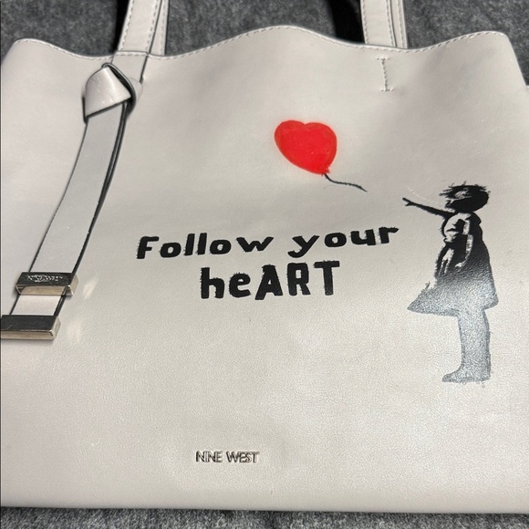 Nine West Grey Tote with Red Heart Accent - Picture 3 of 11